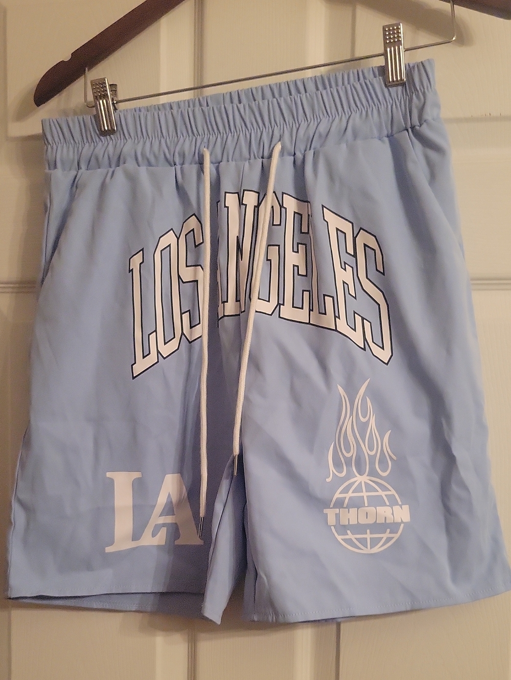 ROMWE Light Blue Los Angeles Athletic Shorts with White Graphics Never Worn
